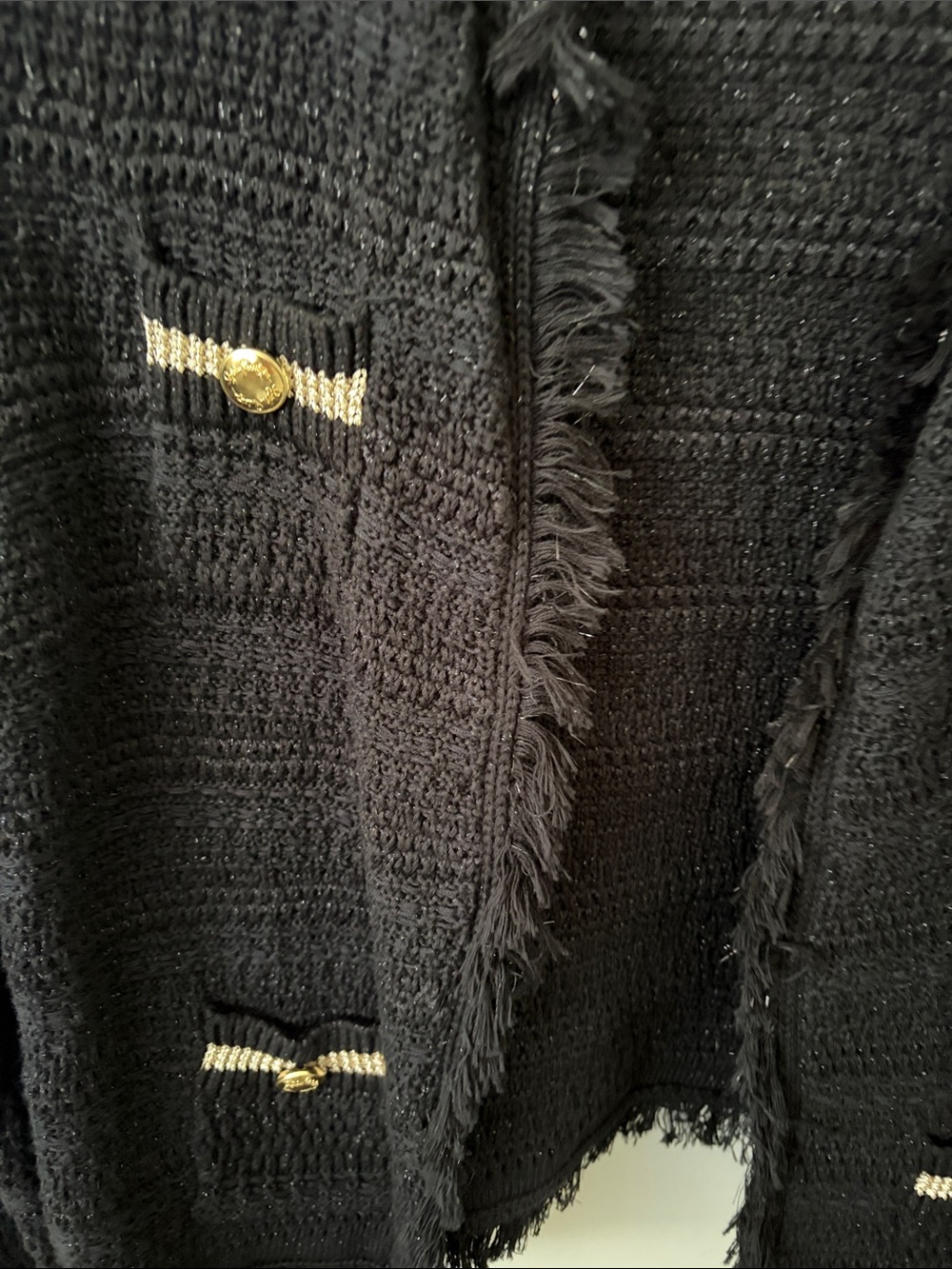 Lilly Pulitzer Black Fringe Knit Cardigan with Gold Buttons - Picture 3 of 4